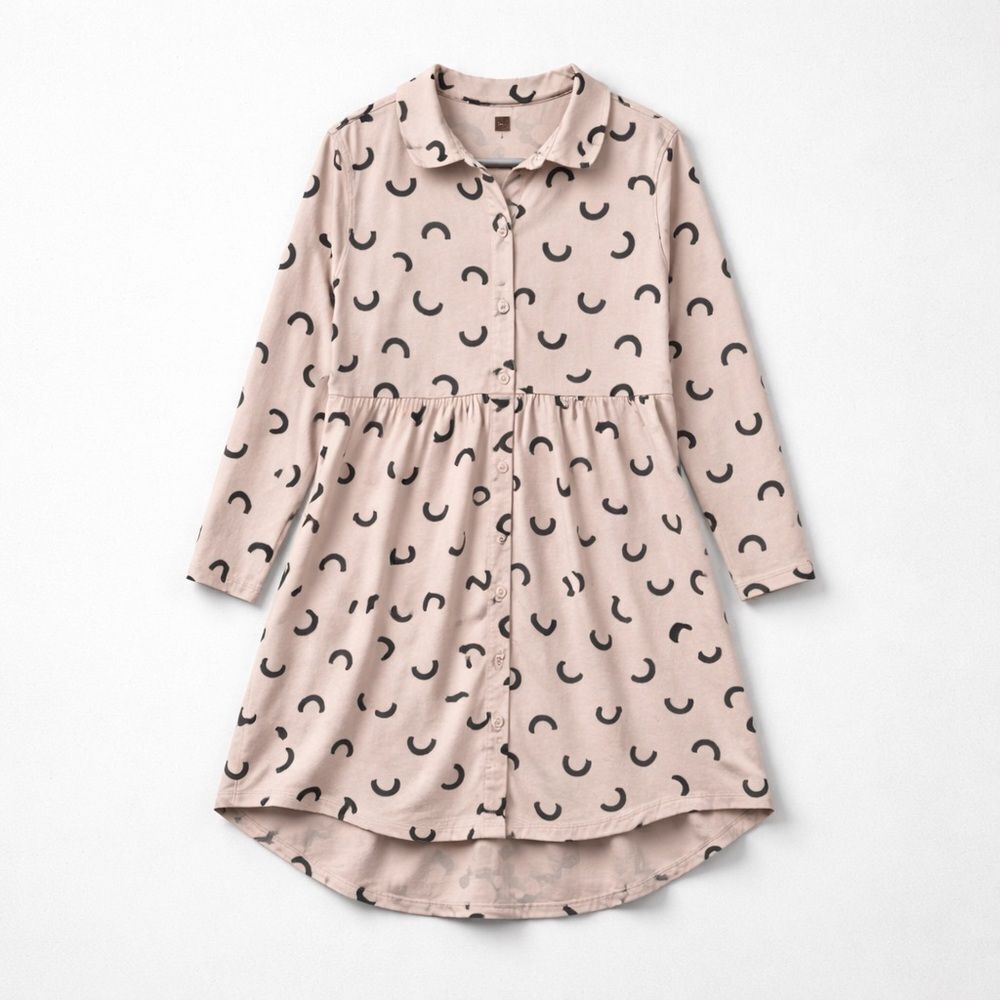 Tea Collection blush and black long sleeve high low shirt dress size 6